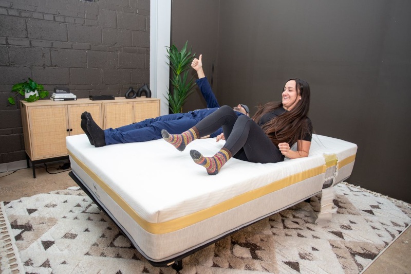 Our testers perform a partner test on a Helix Dawn Mattress