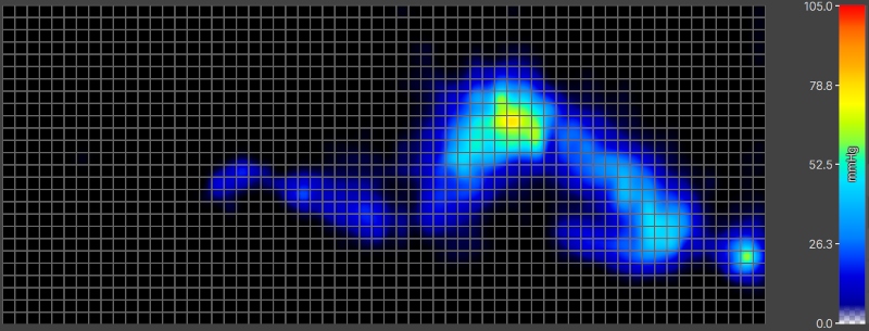 Pressure map of a lightweight side-sleeper on a Saatva Latex Hybrid.