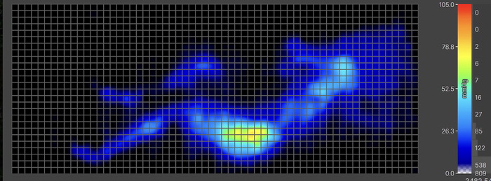 A look at the pressure map for a lightweight side sleeper on the Nectar Memory Foam Mattress.