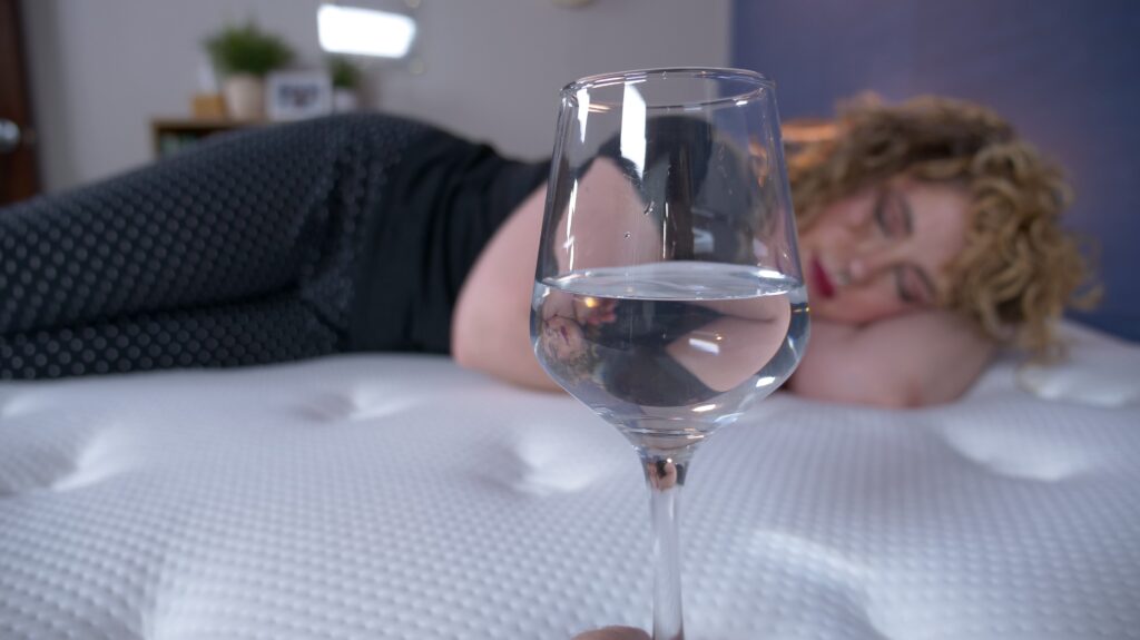 Nichole doing the water test on the Plank Firm Luxe