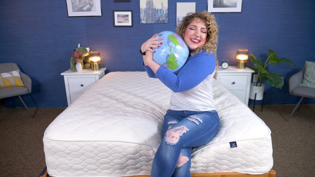 Nichole testing the WinkBeds EcoCloud Hybrid Mattress
