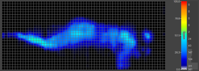Pressure map of our average-weight tester side-sleeping on a Titan Plus Luxe